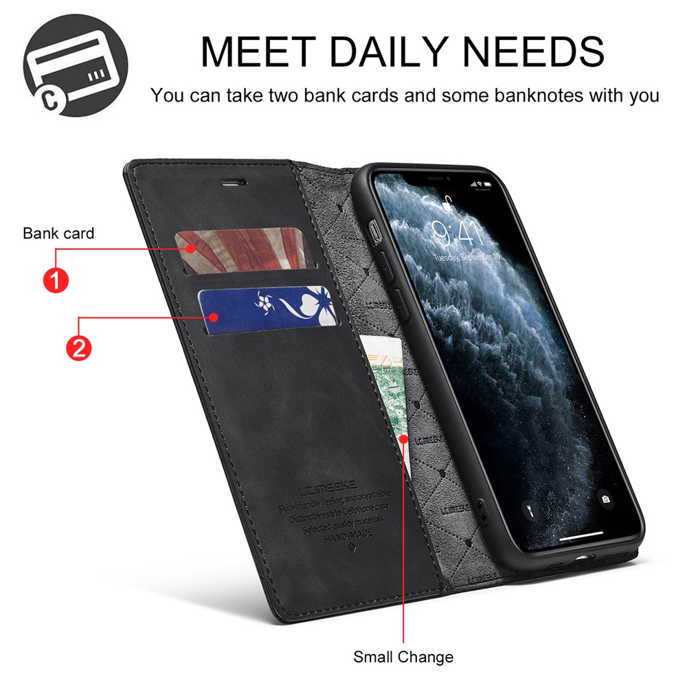LC.IMEEKE Anti-drop Auto-absorbed Wallet Stand Leather Case for iPhone 11 Pro Max - Black-14