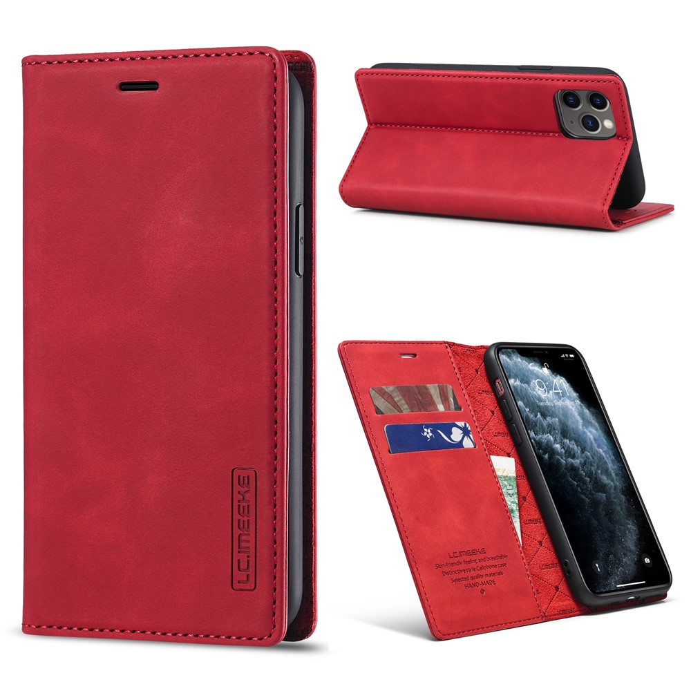 LC.IMEEKE Anti-drop Auto-absorbed Wallet Stand Leather Case for iPhone 11 Pro Max - Red