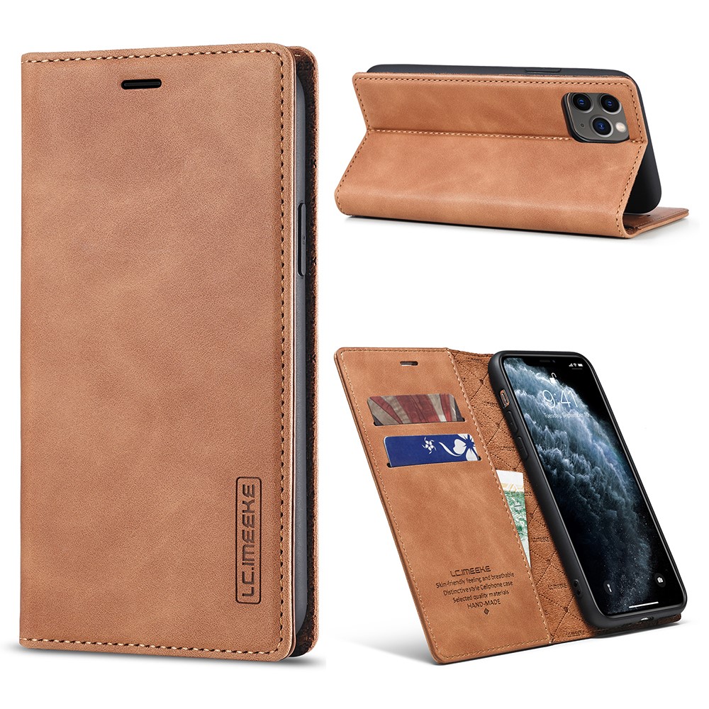 LC.IMEEKE Anti-drop Auto-absorbed Wallet Stand Leather Case for iPhone 11 Pro Max - Brown