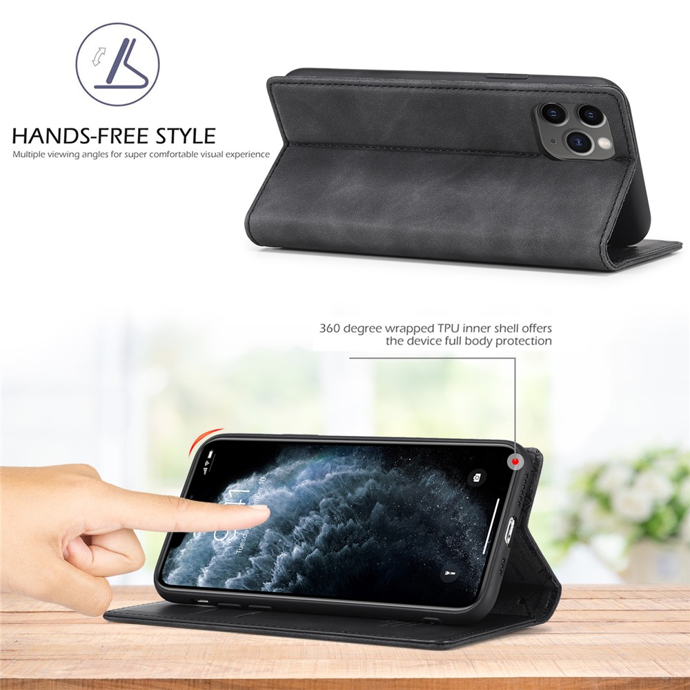 LC.IMEEKE Strong Magnetic Anti-drop Leather Phone Casing for iPhone 11 Pro - Black-10