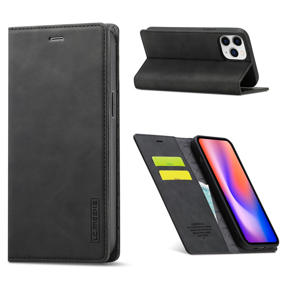 LC.IMEEKE Auto-absorbed Wallet Stand Leather Mobile Cover for iPhone 12 Pro Max - Black-1