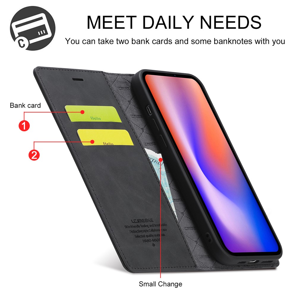 LC.IMEEKE Auto-absorbed Wallet Stand Leather Mobile Cover for iPhone 12 Pro Max - Black-10