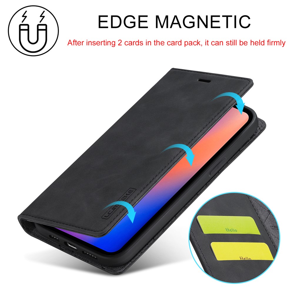 LC.IMEEKE Auto-absorbed Wallet Stand Leather Mobile Cover for iPhone 12 Pro Max - Black-11