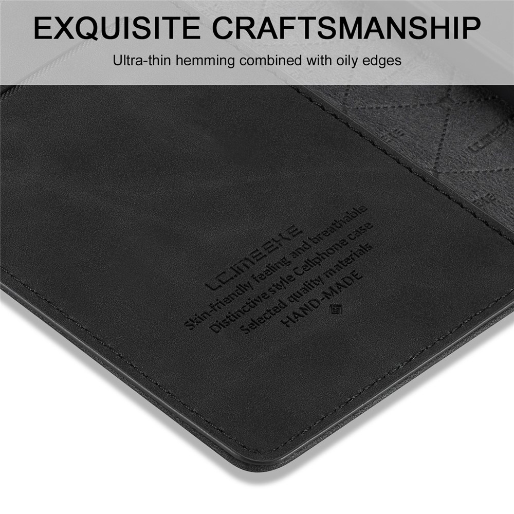 LC.IMEEKE Auto-absorbed Wallet Stand Leather Mobile Cover for iPhone 12 Pro Max - Black-13