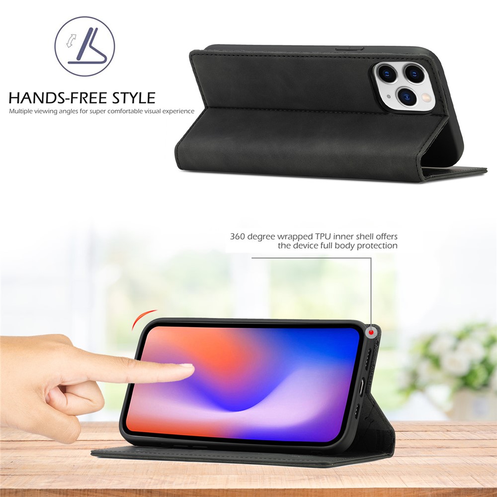 LC.IMEEKE Auto-absorbed Wallet Stand Leather Mobile Cover for iPhone 12 Pro Max - Black-14