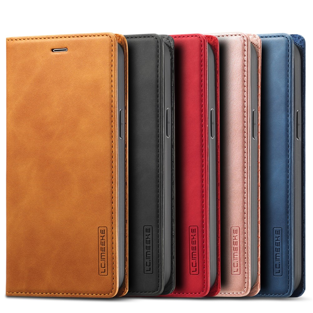 LC.IMEEKE Auto-absorbed Wallet Stand Leather Mobile Cover for iPhone 12 Pro Max - Black-18