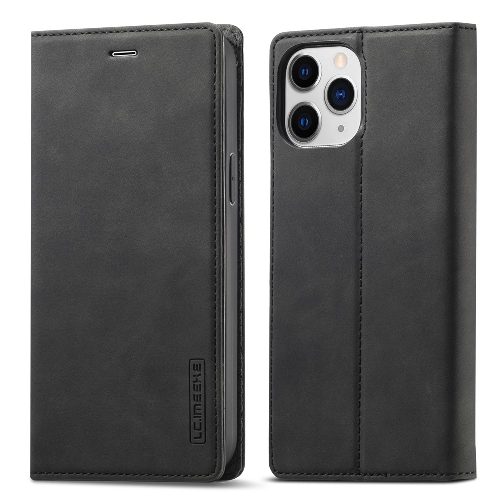 LC.IMEEKE Auto-absorbed Wallet Stand Leather Mobile Cover for iPhone 12 Pro Max - Black-3