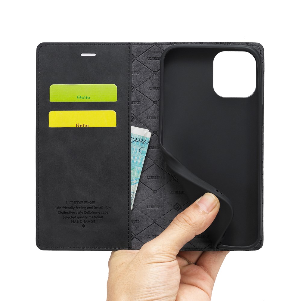 LC.IMEEKE Auto-absorbed Wallet Stand Leather Mobile Cover for iPhone 12 Pro Max - Black-8