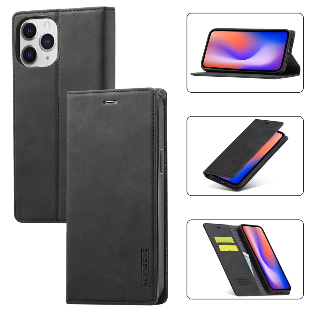 LC.IMEEKE Auto-absorbed Wallet Stand Leather Mobile Cover for iPhone 12 Pro Max - Black-9