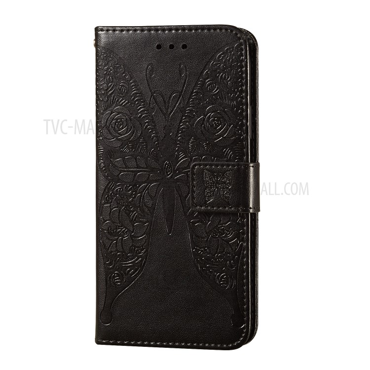 Imprint Butterfly Wallet Leather Cell Phone Stand Shell for iPhone 12 Pro Max - Black-3