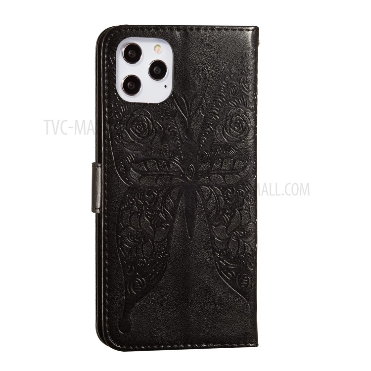 Imprint Butterfly Wallet Leather Cell Phone Stand Shell for iPhone 12 Pro Max - Black-4