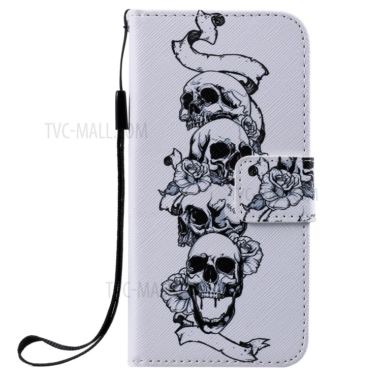 Patterned Leather Protective Case with Wallet Stand for iPhone 12 mini - Skulls-2
