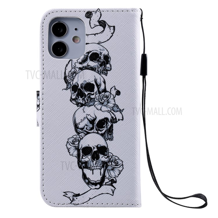 Patterned Leather Protective Case with Wallet Stand for iPhone 12 mini - Skulls-3