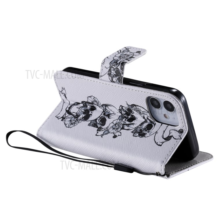 Patterned Leather Protective Case with Wallet Stand for iPhone 12 mini - Skulls-5