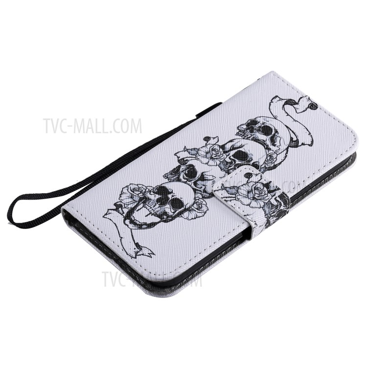 Patterned Leather Protective Case with Wallet Stand for iPhone 12 mini - Skulls-6
