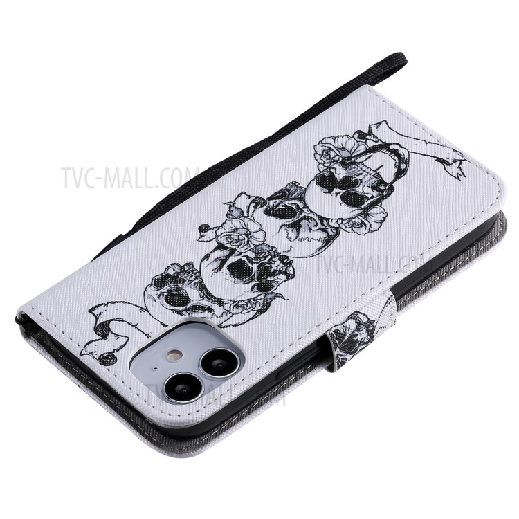Patterned Leather Protective Case with Wallet Stand for iPhone 12 mini - Skulls-7