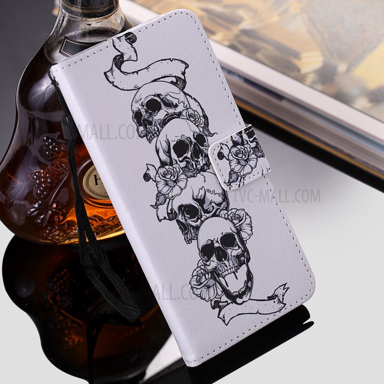 Patterned Leather Protective Case with Wallet Stand for iPhone 12 mini - Skulls-8