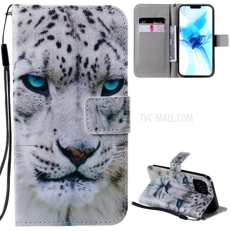 Patterned Leather Protective Case with Wallet Stand for iPhone 12/12 Pro - Tiger-1