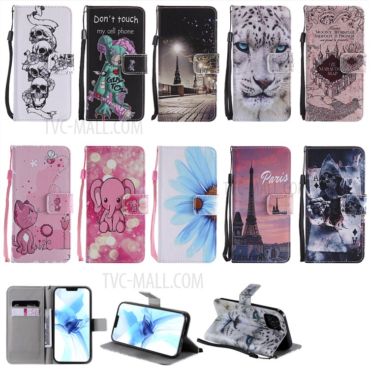 Patterned Leather Protective Case with Wallet Stand for iPhone 12/12 Pro - Tiger-10