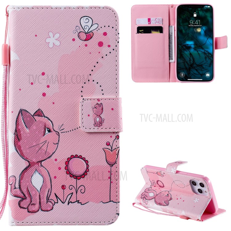 Patterned Leather Protective Case with Wallet Stand for iPhone 12 Pro Max - Cat-1