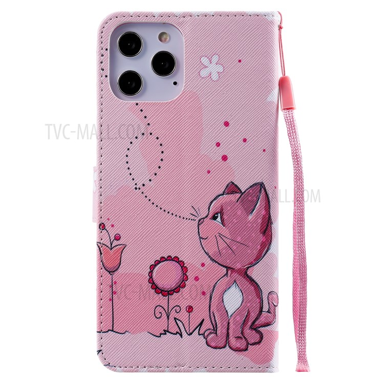 Patterned Leather Protective Case with Wallet Stand for iPhone 12 Pro Max - Cat-3