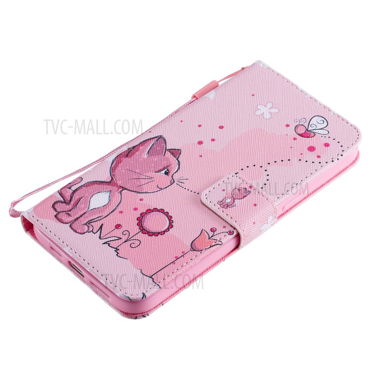 Patterned Leather Protective Case with Wallet Stand for iPhone 12 Pro Max - Cat-7