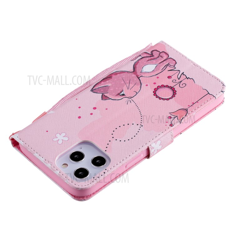 Patterned Leather Protective Case with Wallet Stand for iPhone 12 Pro Max - Cat-8