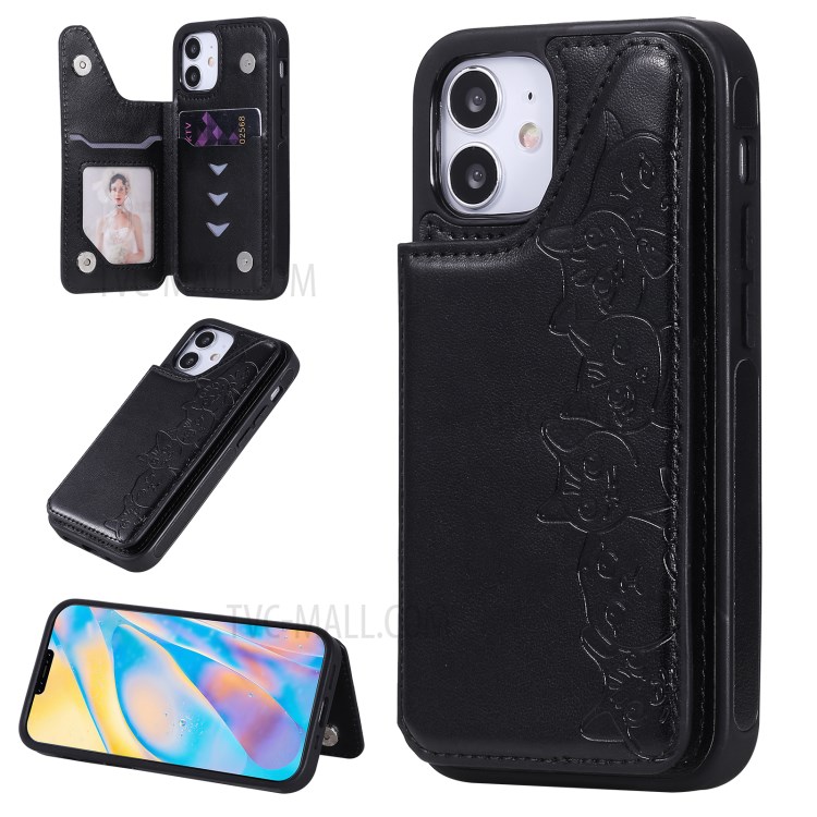 Imprint Cats Pattern Leather Coated TPU Phone Case for iPhone 12 Mini - Black-1