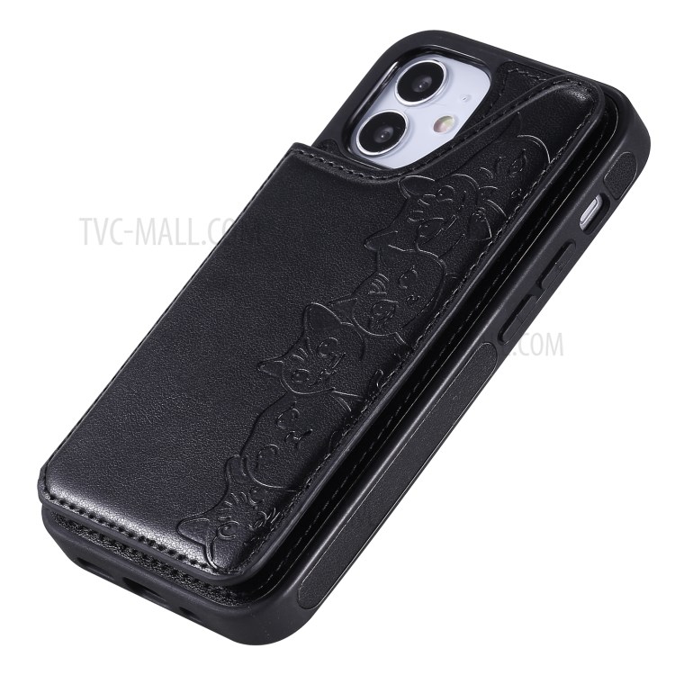 Imprint Cats Pattern Leather Coated TPU Phone Case for iPhone 12 Mini - Black-10