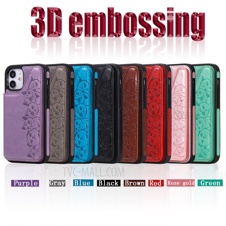 Imprint Cats Pattern Leather Coated TPU Phone Case for iPhone 12 Mini - Black-12