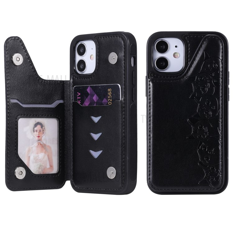 Imprint Cats Pattern Leather Coated TPU Phone Case for iPhone 12 Mini - Black-2