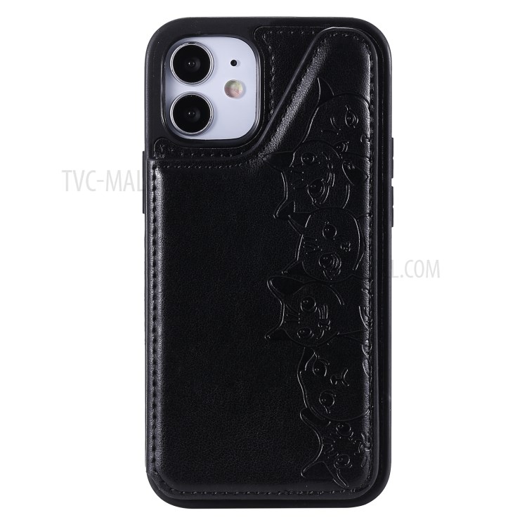 Imprint Cats Pattern Leather Coated TPU Phone Case for iPhone 12 Mini - Black-3