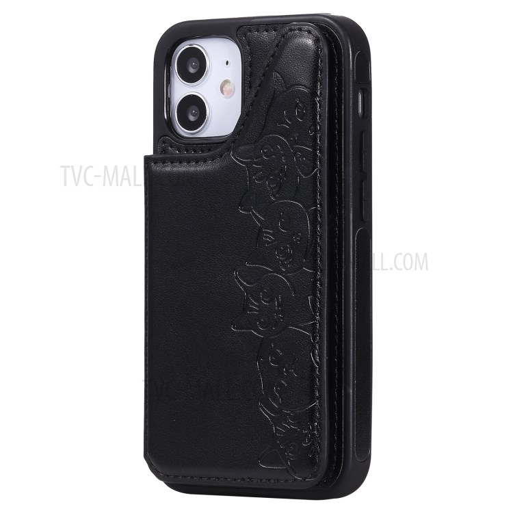 Imprint Cats Pattern Leather Coated TPU Phone Case for iPhone 12 Mini - Black-4