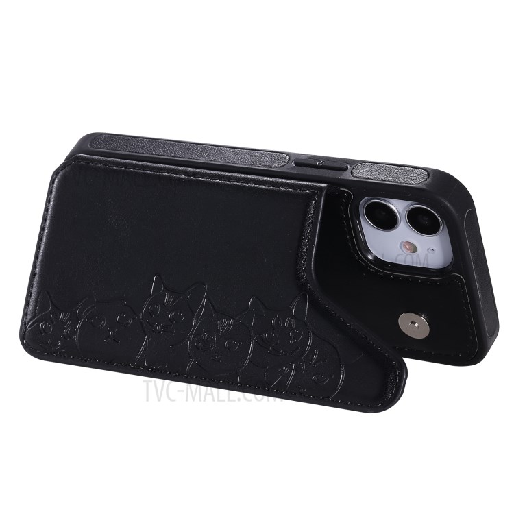 Imprint Cats Pattern Leather Coated TPU Phone Case for iPhone 12 Mini - Black-8