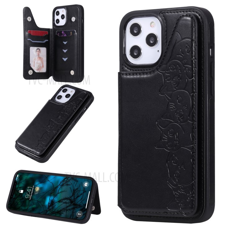 Imprint Cats Pattern Leather Coated TPU Phone Protective Shell for iPhone 12 Pro Max - Black-1