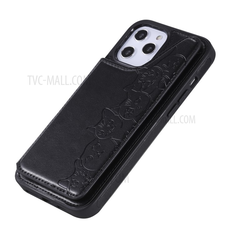 Imprint Cats Pattern Leather Coated TPU Phone Protective Shell for iPhone 12 Pro Max - Black-10