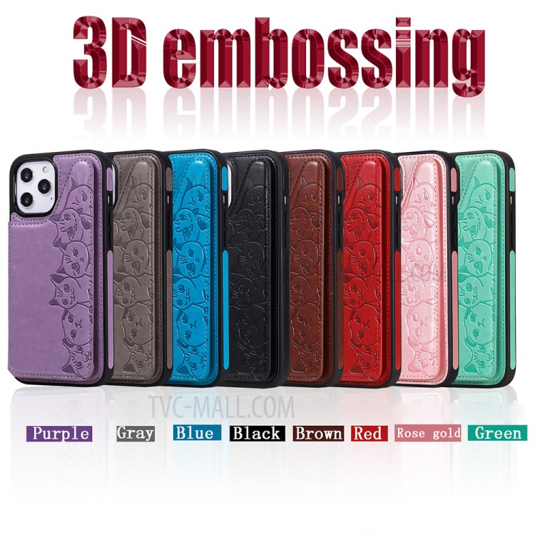 Imprint Cats Pattern Leather Coated TPU Phone Protective Shell for iPhone 12 Pro Max - Black-12