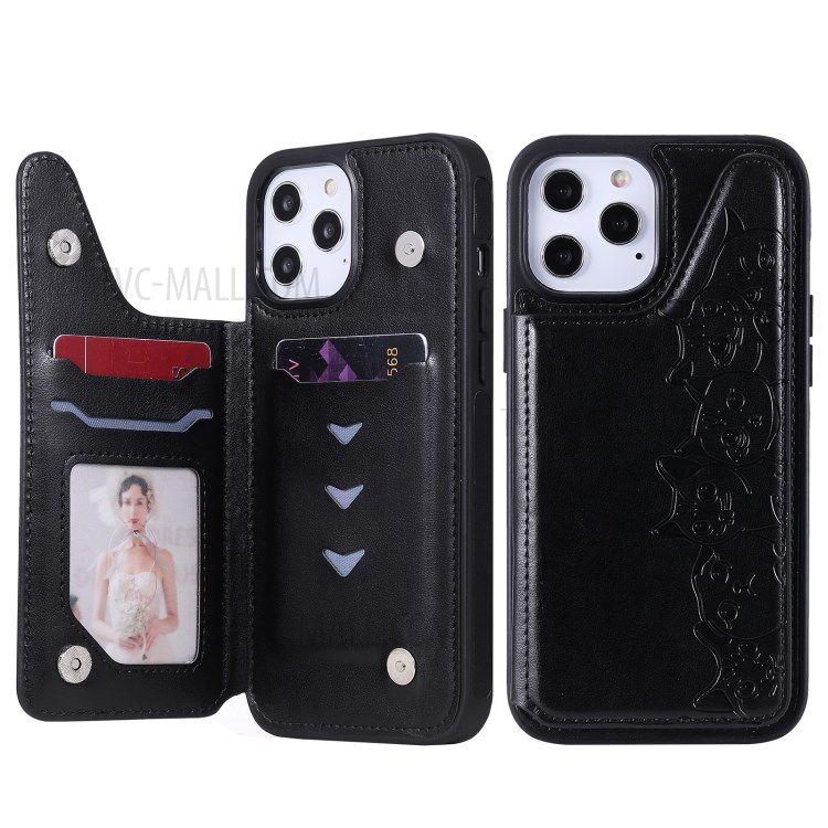 Imprint Cats Pattern Leather Coated TPU Phone Protective Shell for iPhone 12 Pro Max - Black-2