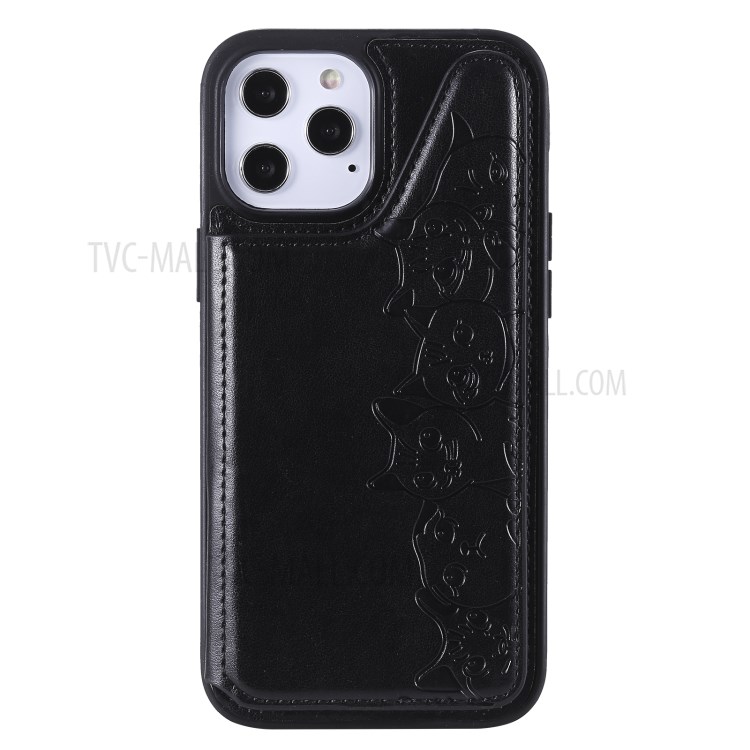 Imprint Cats Pattern Leather Coated TPU Phone Protective Shell for iPhone 12 Pro Max - Black-3