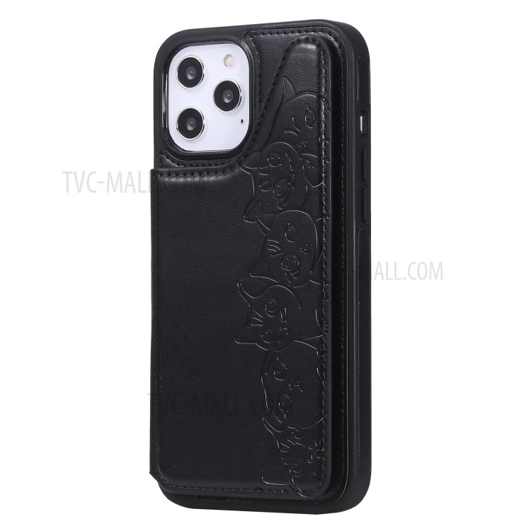 Imprint Cats Pattern Leather Coated TPU Phone Protective Shell for iPhone 12 Pro Max - Black-4