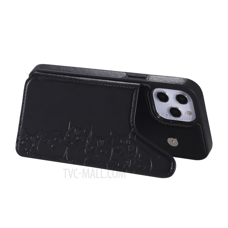 Imprint Cats Pattern Leather Coated TPU Phone Protective Shell for iPhone 12 Pro Max - Black-9