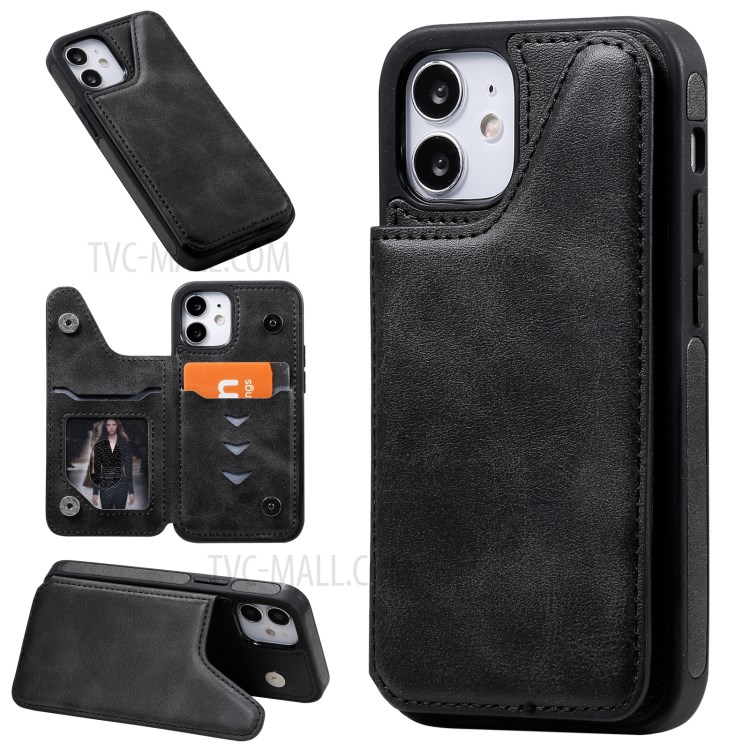 Shockproof Leather Coated TPU Phone Protective Shell with Card Slots for iPhone 12 Mini - Black-1