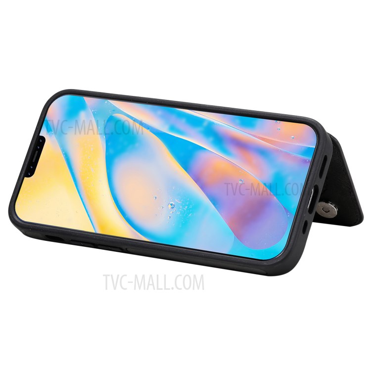Shockproof Leather Coated TPU Phone Protective Shell with Card Slots for iPhone 12 Mini - Black-10