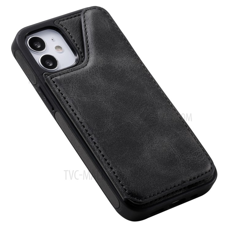 Shockproof Leather Coated TPU Phone Protective Shell with Card Slots for iPhone 12 Mini - Black-11
