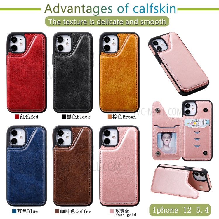 Shockproof Leather Coated TPU Phone Protective Shell with Card Slots for iPhone 12 Mini - Black-13