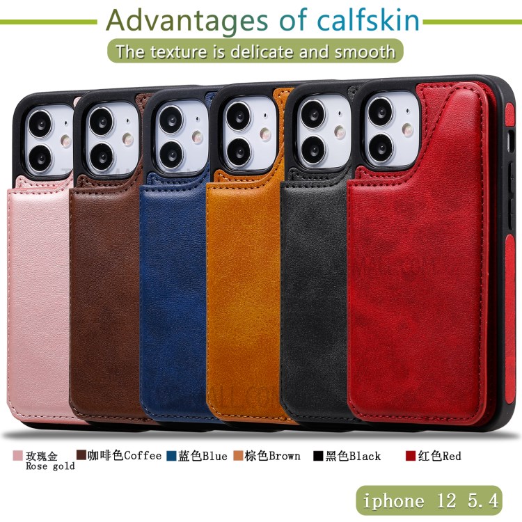 Shockproof Leather Coated TPU Phone Protective Shell with Card Slots for iPhone 12 Mini - Black-14