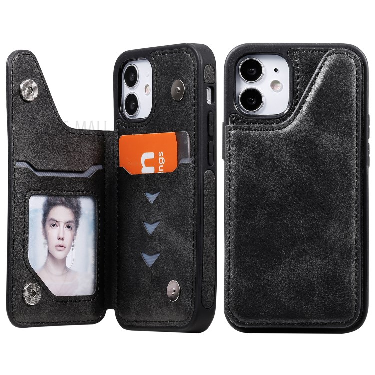 Shockproof Leather Coated TPU Phone Protective Shell with Card Slots for iPhone 12 Mini - Black-3