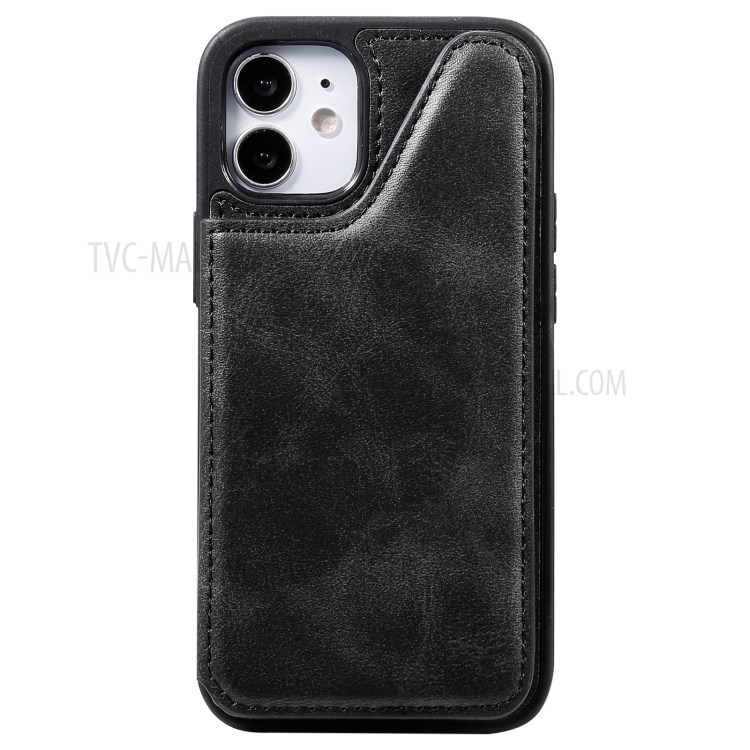 Shockproof Leather Coated TPU Phone Protective Shell with Card Slots for iPhone 12 Mini - Black-4