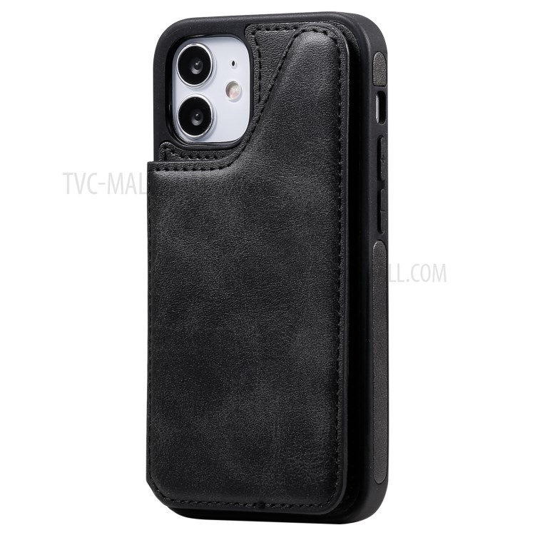 Shockproof Leather Coated TPU Phone Protective Shell with Card Slots for iPhone 12 Mini - Black-5