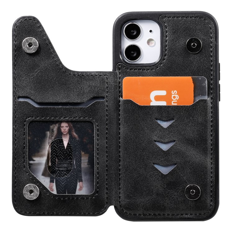 Shockproof Leather Coated TPU Phone Protective Shell with Card Slots for iPhone 12 Mini - Black-7